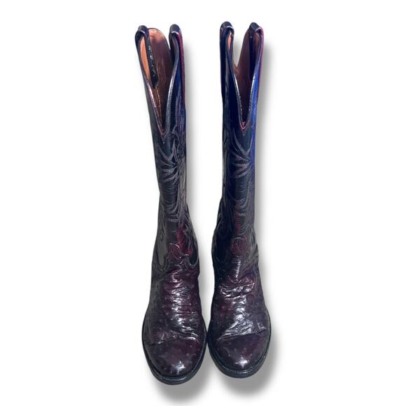 Lucchese Women’s Ostrich Cowboy Boots Size 7 Burgundy Western Leather Exotic - Picture 4 of 12